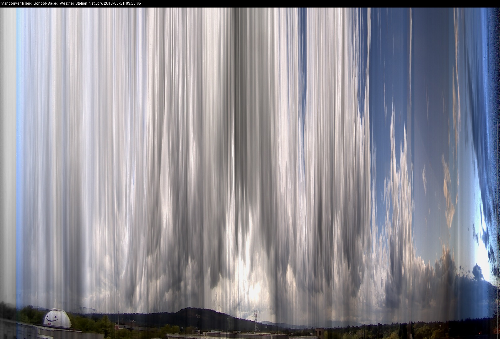 image of the sky seen from UVic, each column of pixels is a different minute, keogram
