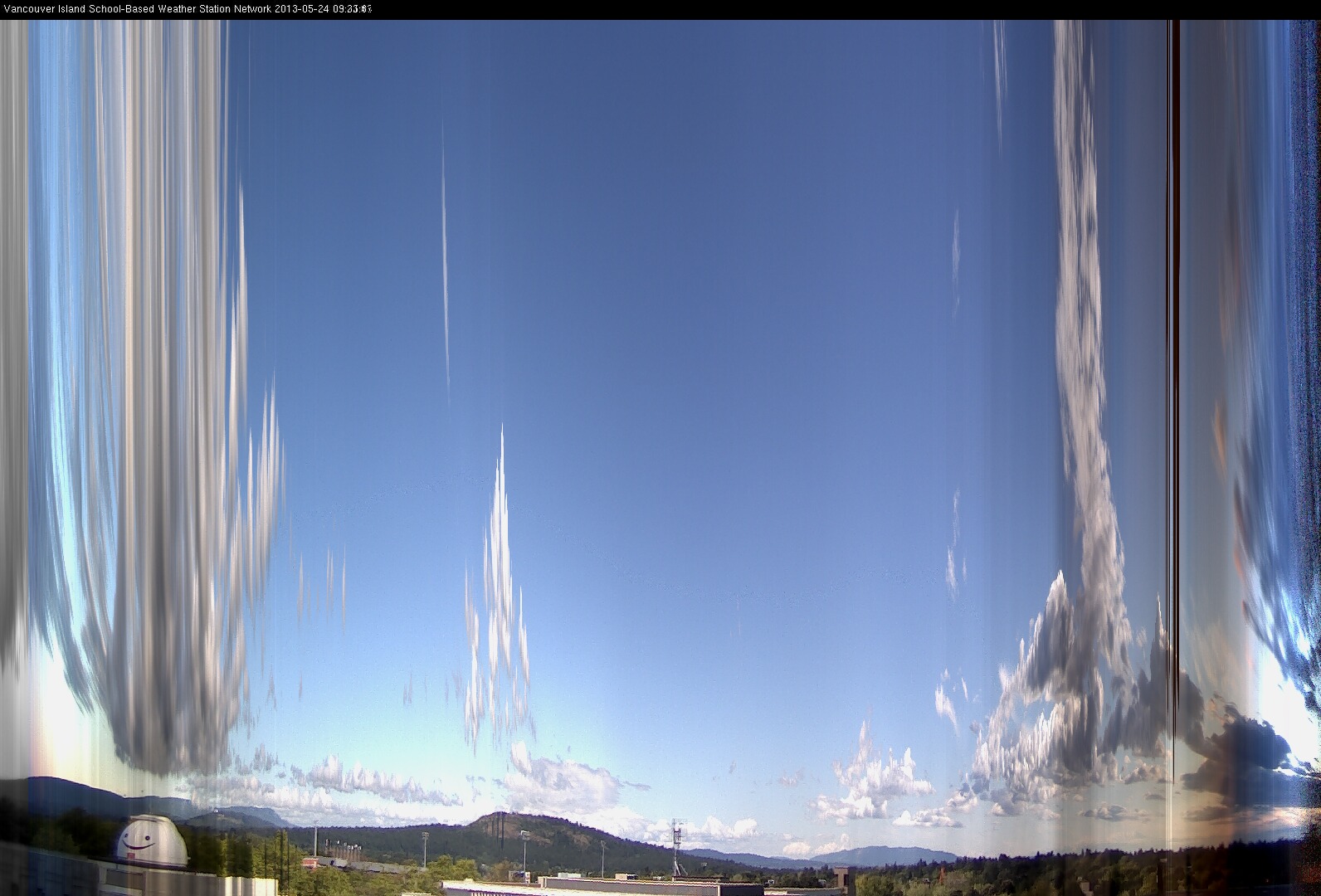 image of the sky seen from UVic, each column of pixels is a different minute, keogram