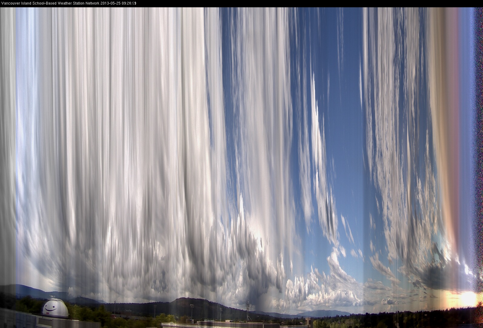 image of the sky seen from UVic, each column of pixels is a different minute, keogram