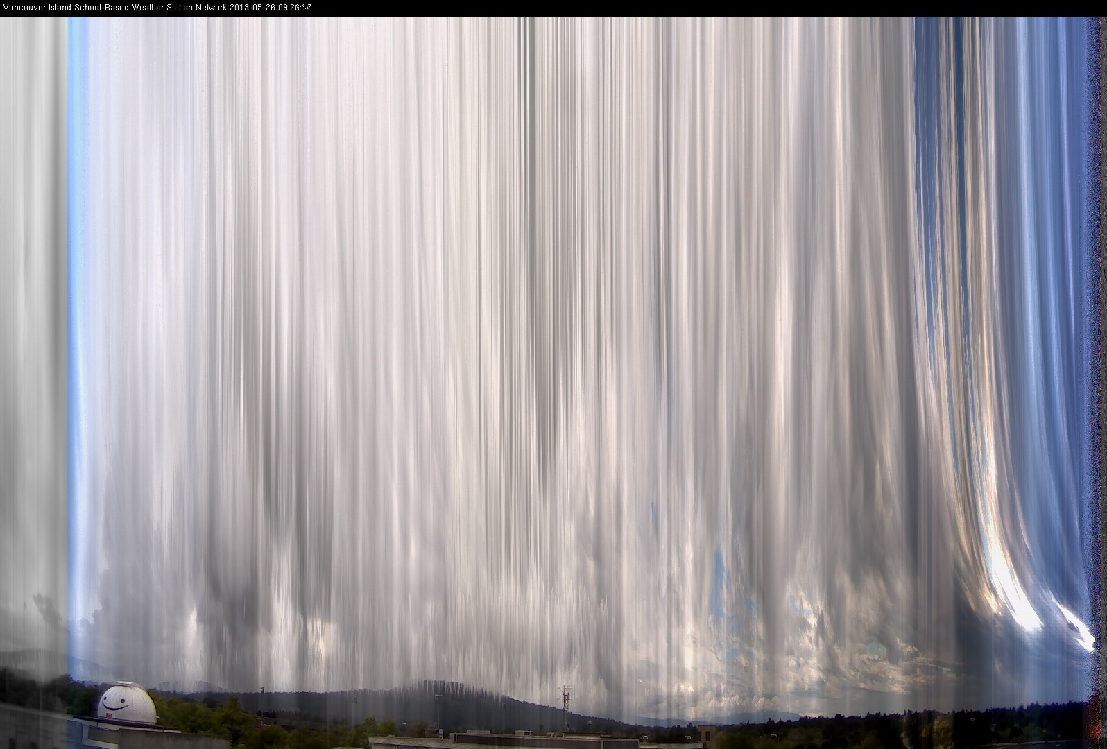 image of the sky seen from UVic, each column of pixels is a different minute, keogram