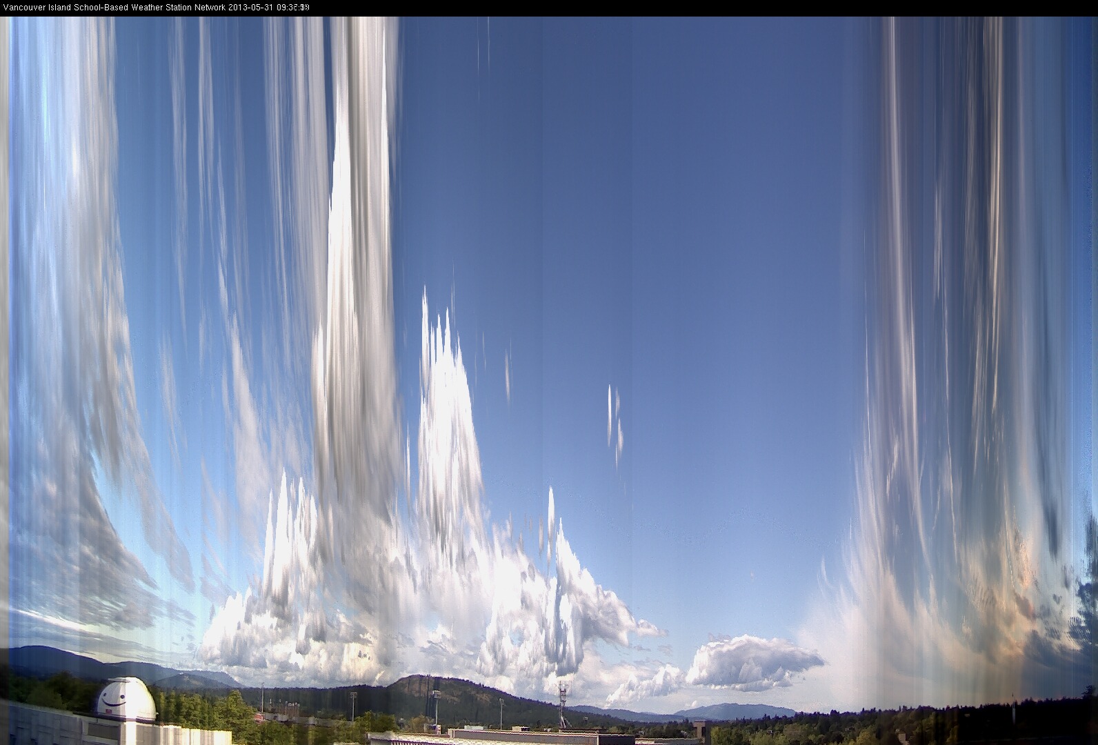 image of the sky seen from UVic, each column of pixels is a different minute, keogram
