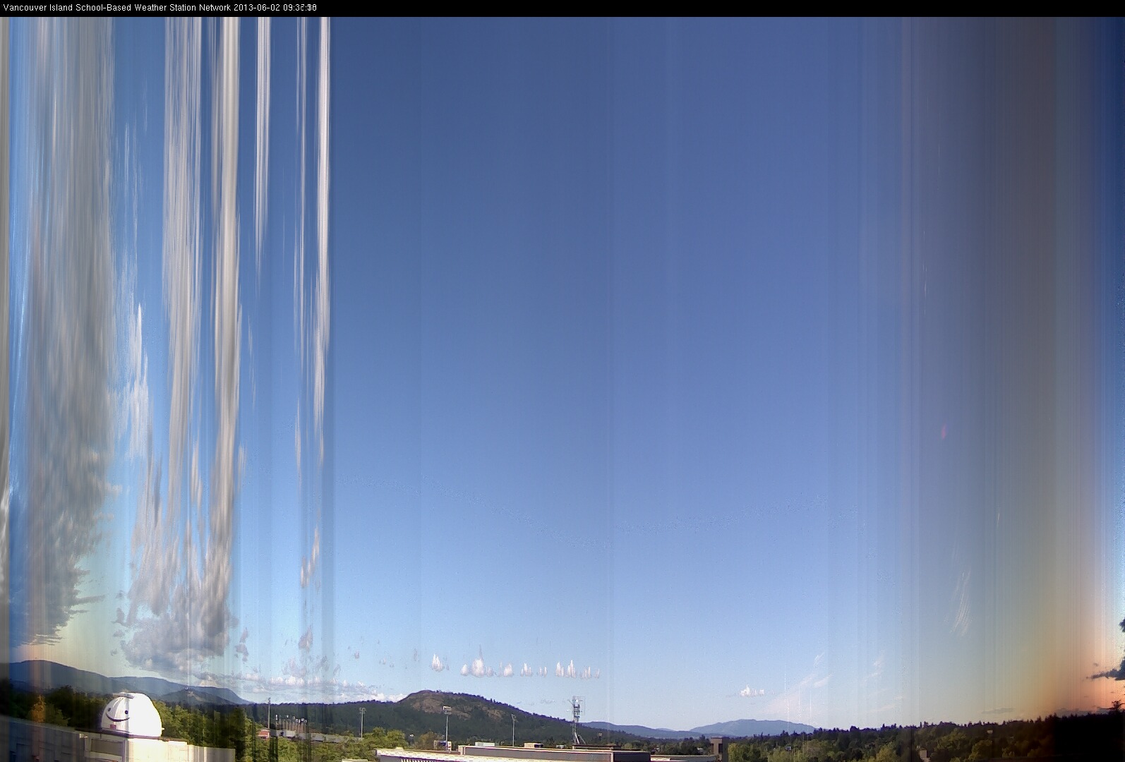 image of the sky seen from UVic, each column of pixels is a different minute, keogram