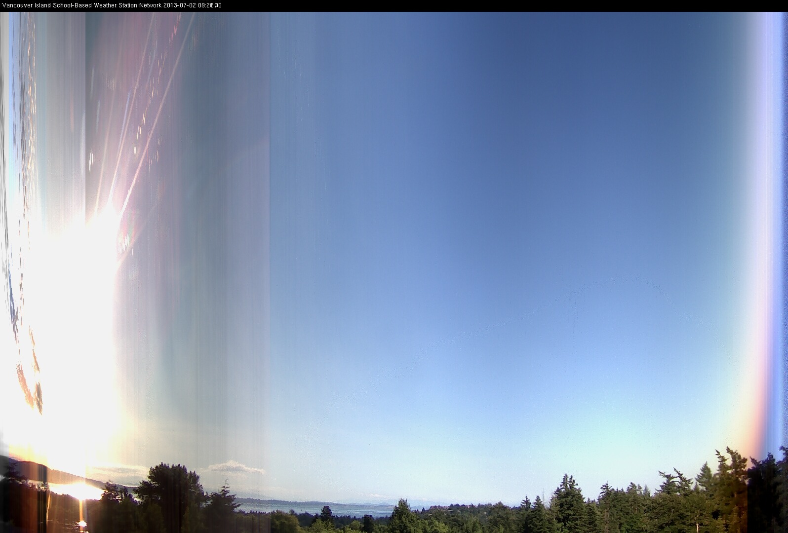 image of the sky seen from UVic, each column of pixels is a different minute, keogram
