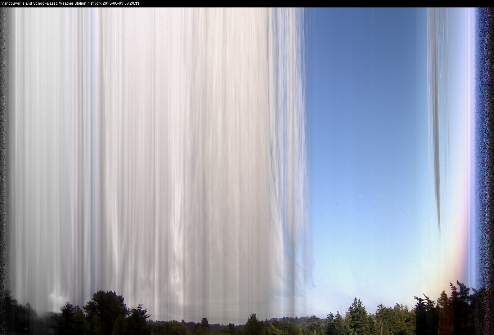 image of the sky seen from UVic, each column of pixels is a different minute, keogram