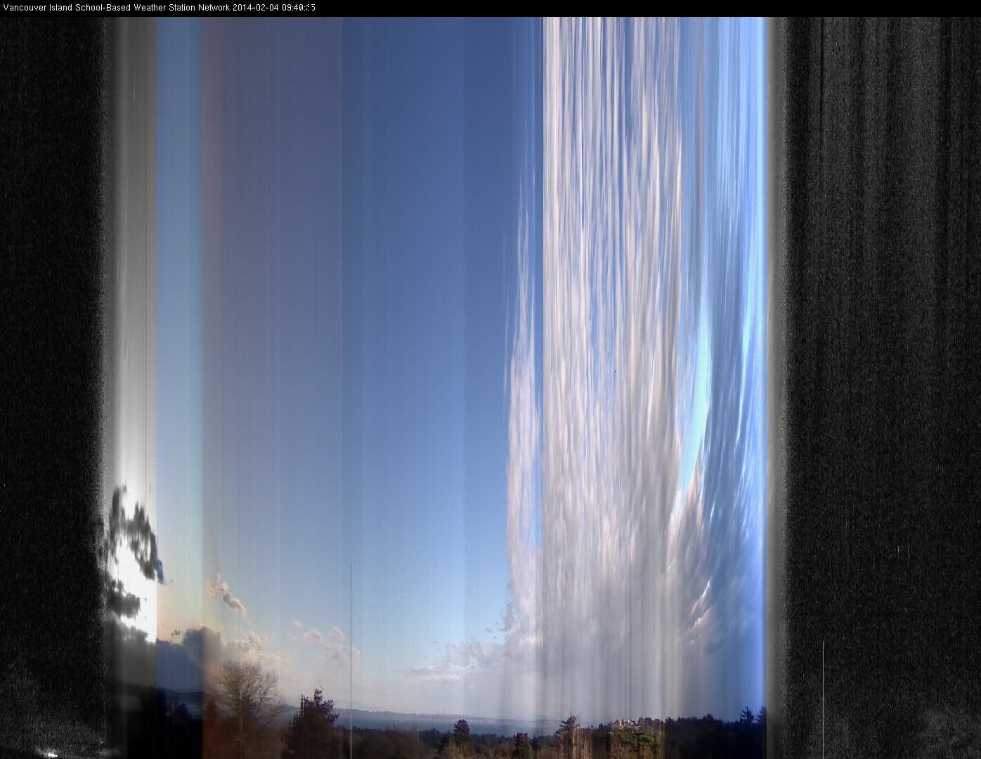 image of the sky seen from UVic, each column of pixels is a different minute, keogram