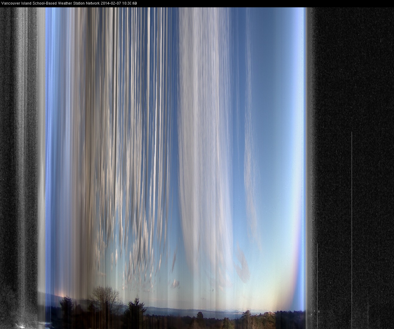 image of the sky seen from UVic, each column of pixels is a different minute, keogram