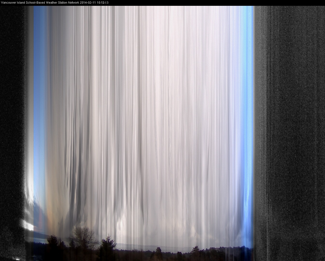 image of the sky seen from UVic, each column of pixels is a different minute, keogram