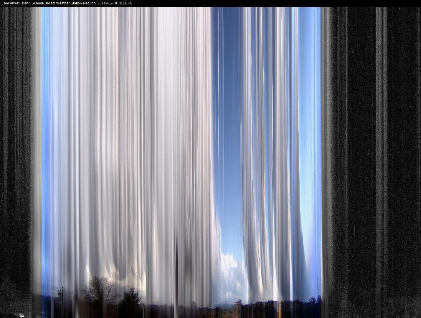 image of the sky seen from UVic, each column of pixels is a different minute, keogram