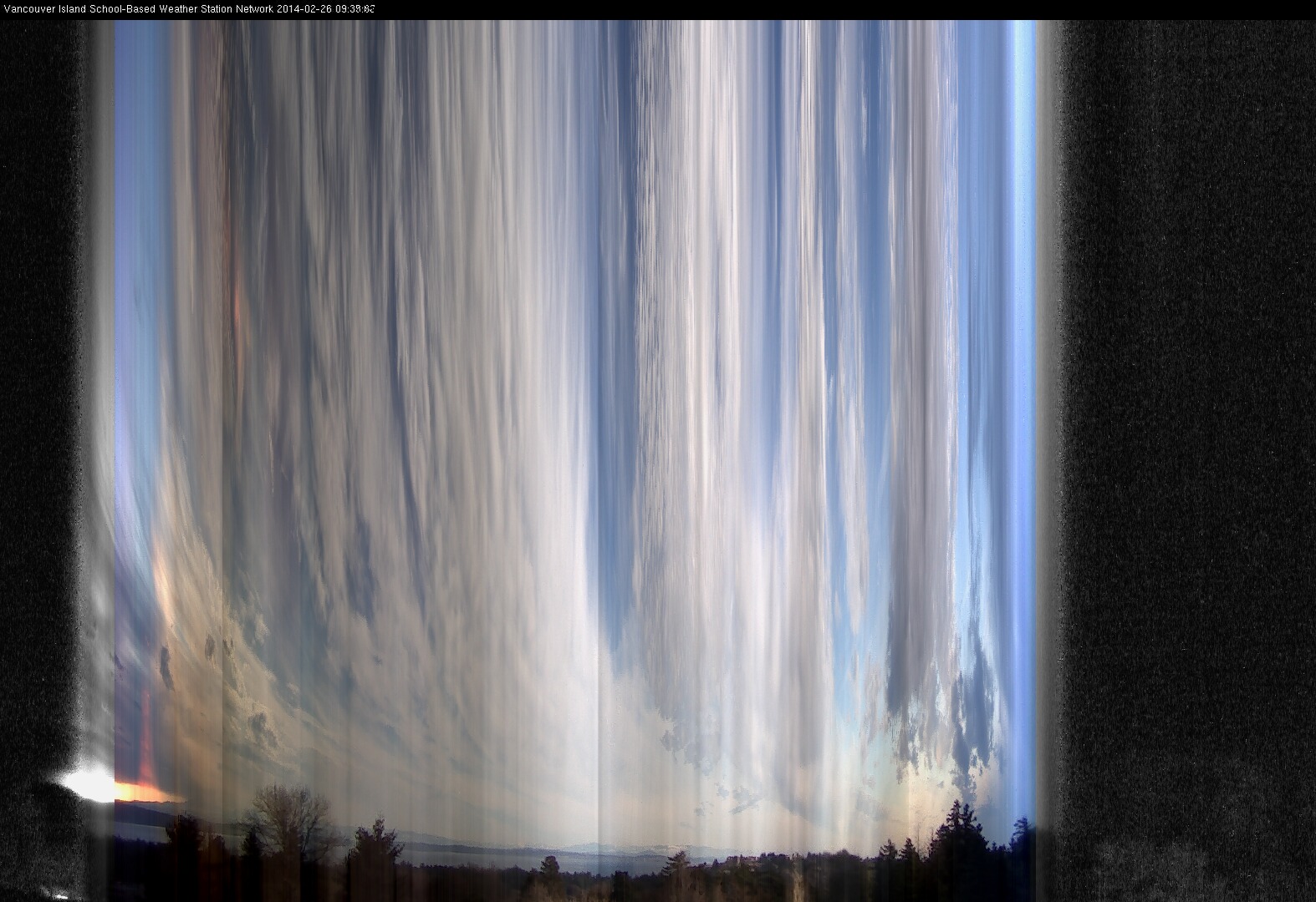 image of the sky seen from UVic, each column of pixels is a different minute, keogram