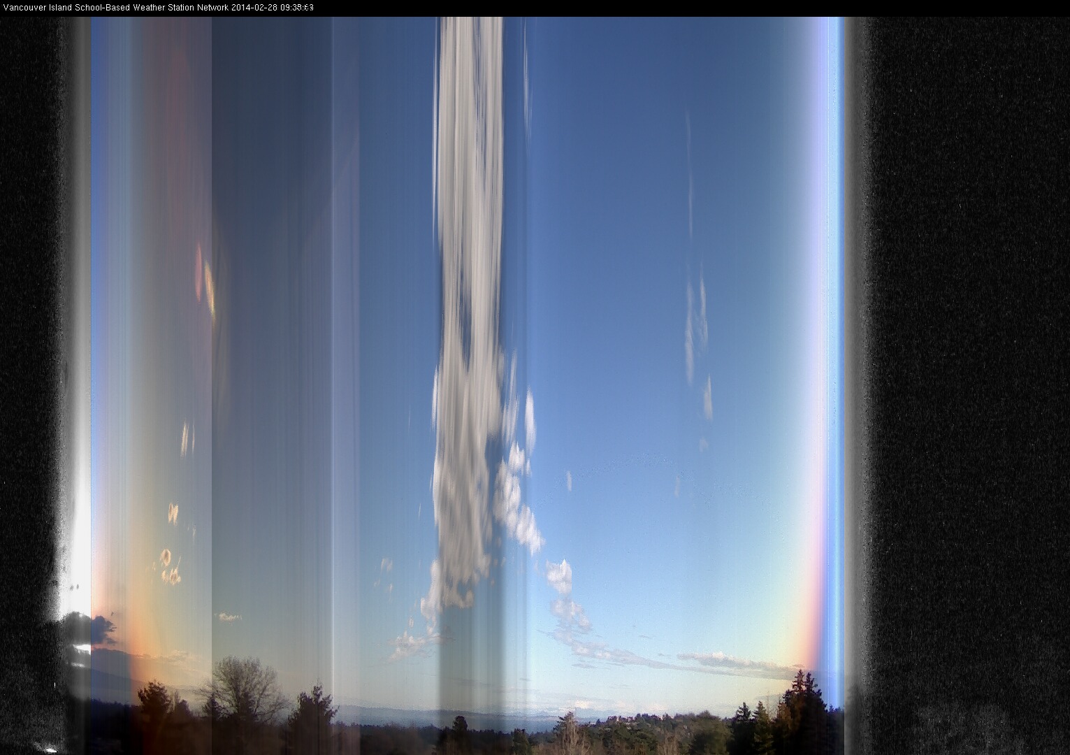 image of the sky seen from UVic, each column of pixels is a different minute, keogram