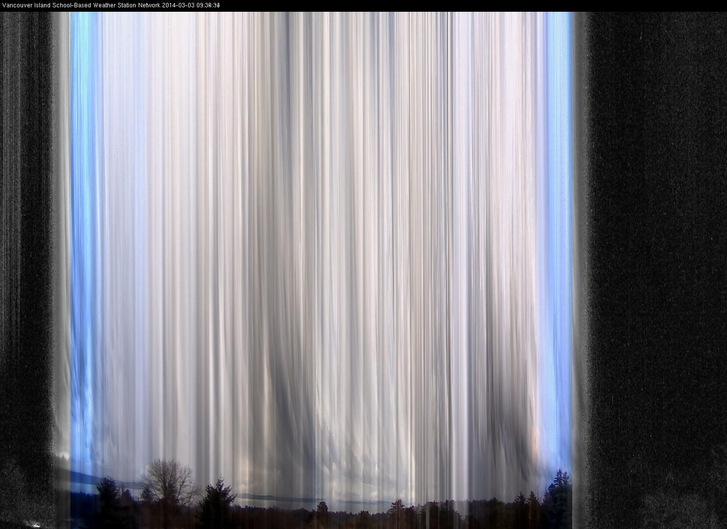 image of the sky seen from UVic, each column of pixels is a different minute, keogram
