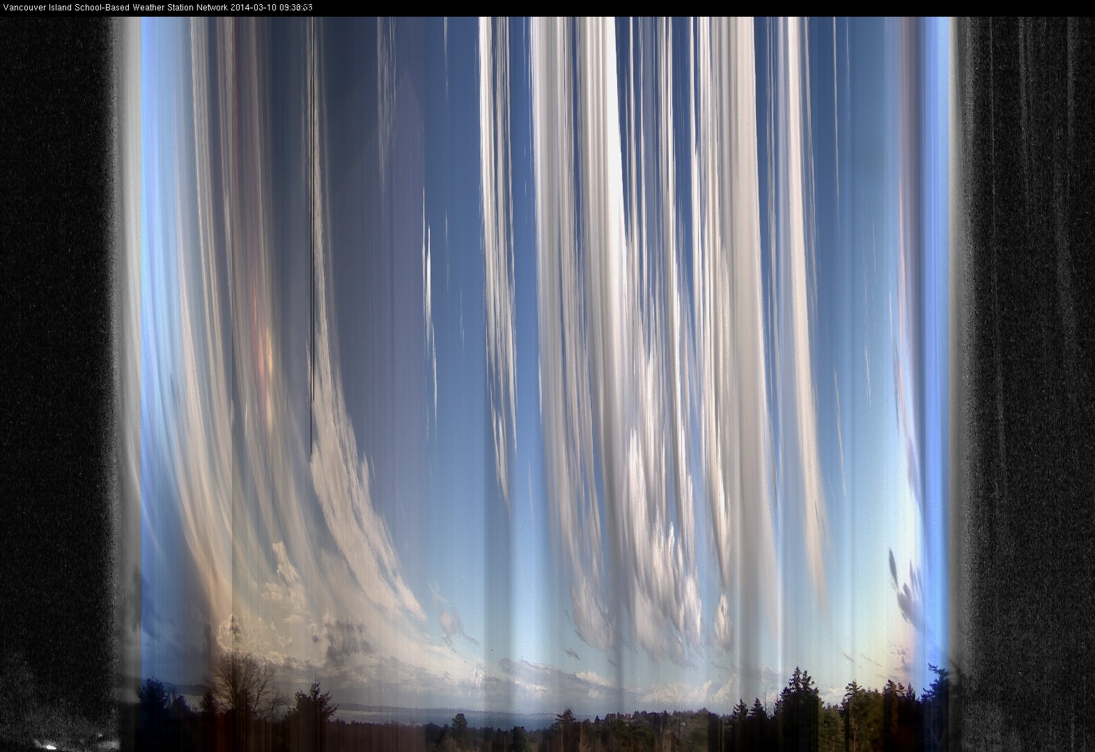 image of the sky seen from UVic, each column of pixels is a different minute, keogram