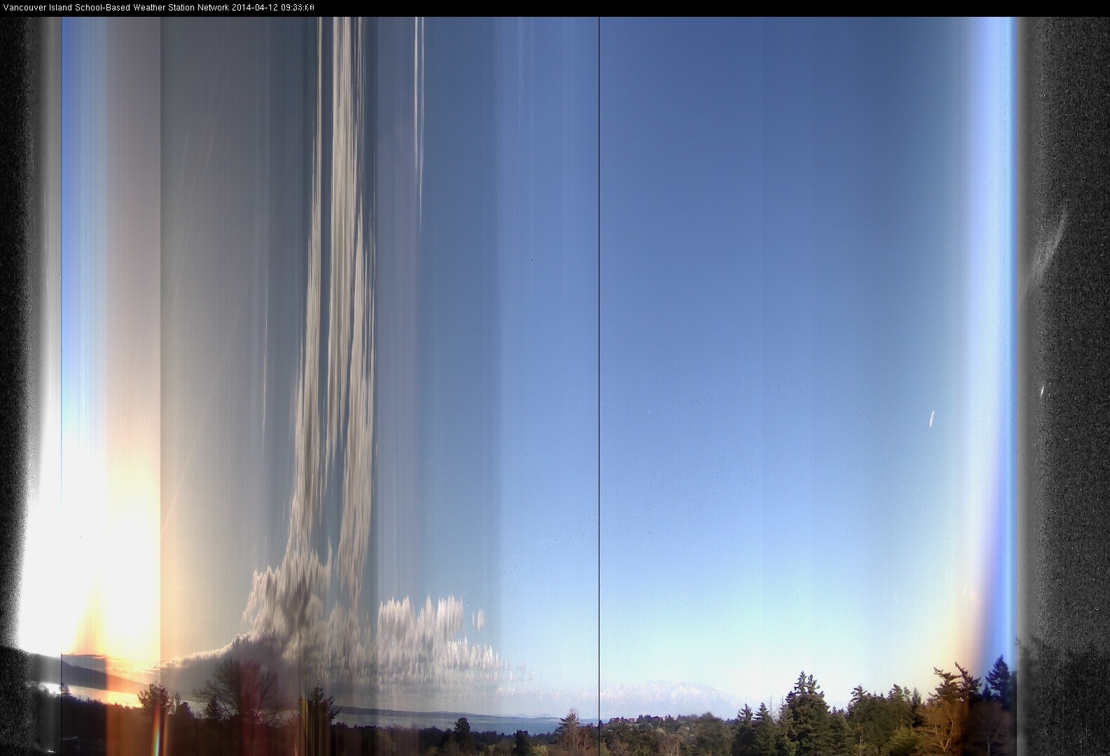 image of the sky seen from UVic, each column of pixels is a different minute, keogram