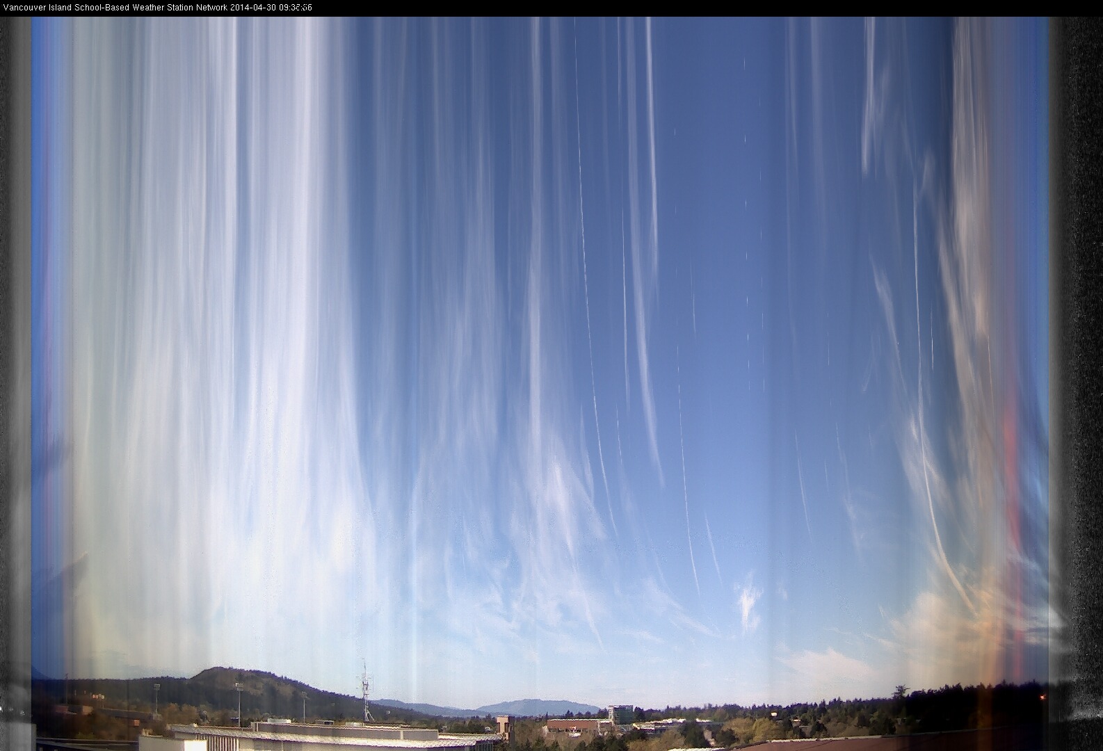 image of the sky seen from UVic, each column of pixels is a different minute, keogram