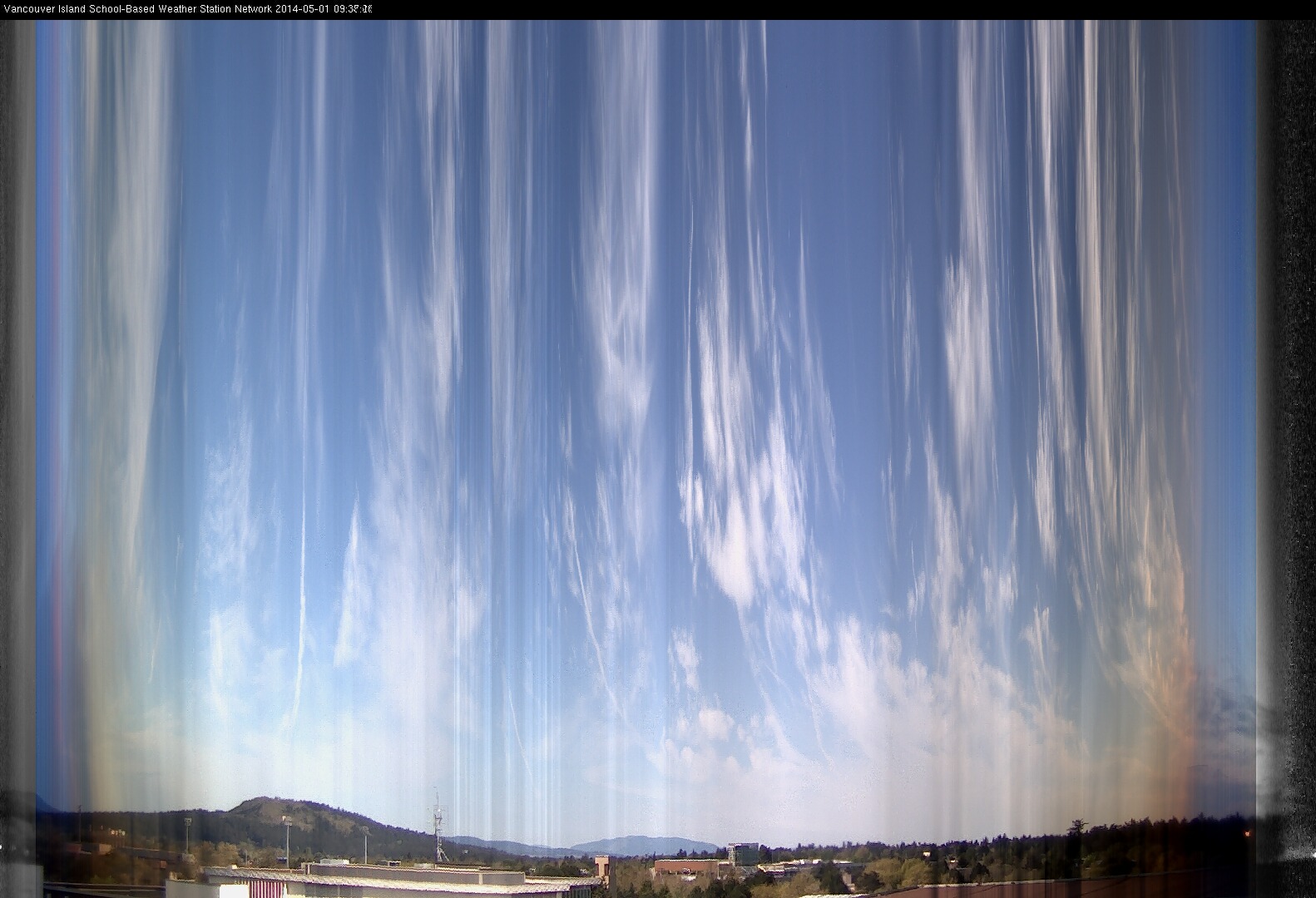 image of the sky seen from UVic, each column of pixels is a different minute, keogram