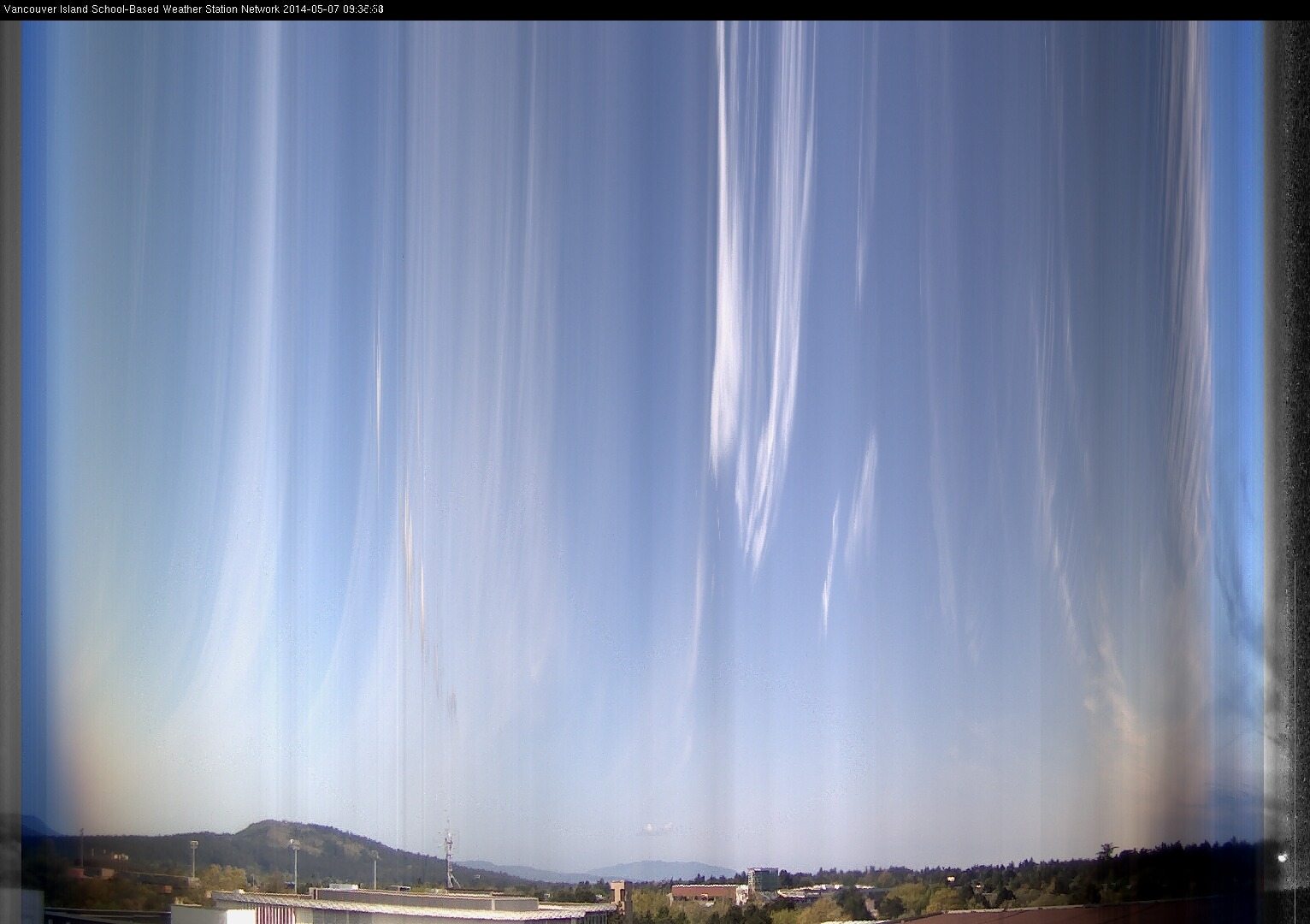 image of the sky seen from UVic, each column of pixels is a different minute, keogram