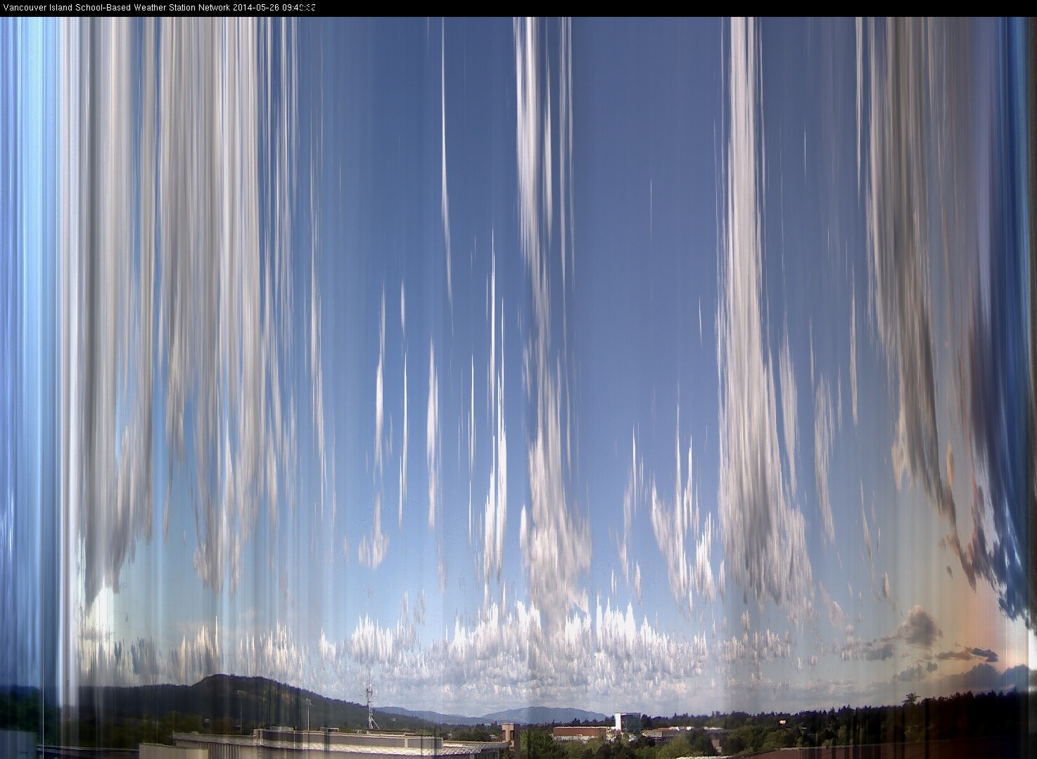 image of the sky seen from UVic, each column of pixels is a different minute, keogram