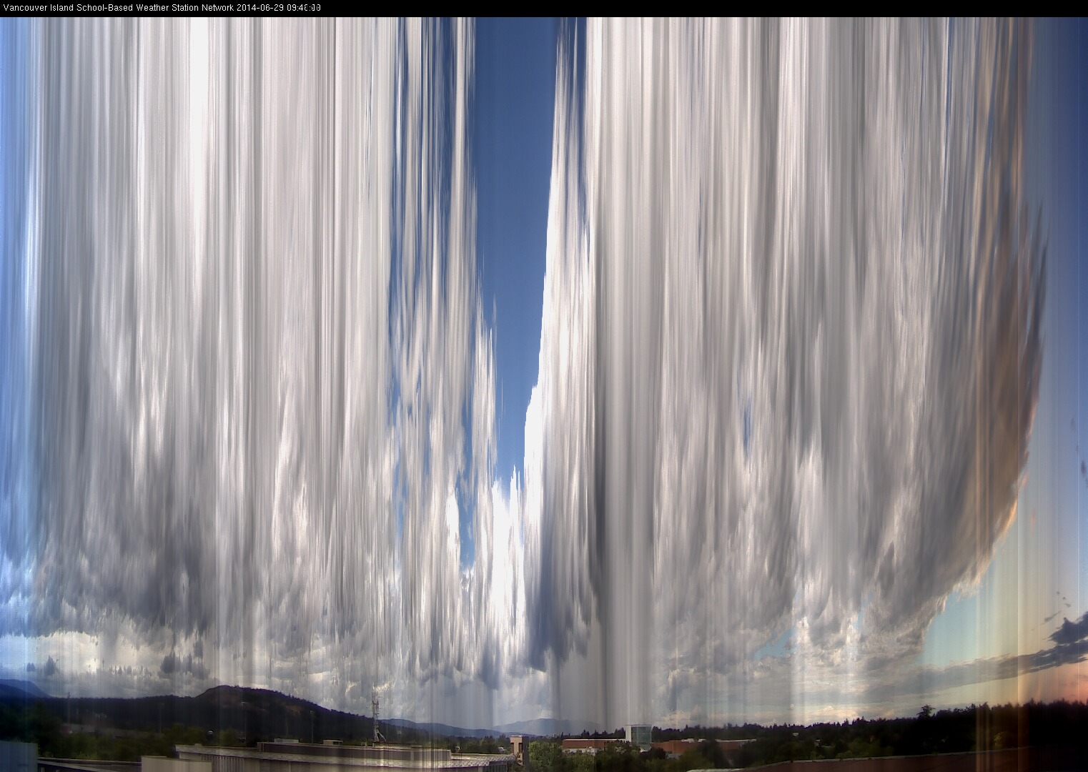 image of the sky seen from UVic, each column of pixels is a different minute, keogram