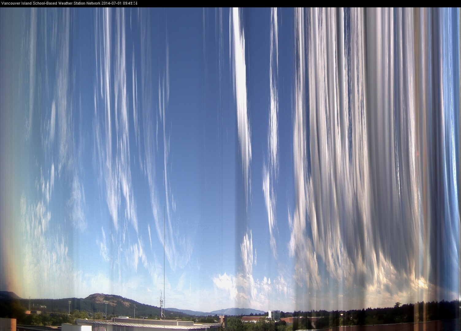 image of the sky seen from UVic, each column of pixels is a different minute, keogram