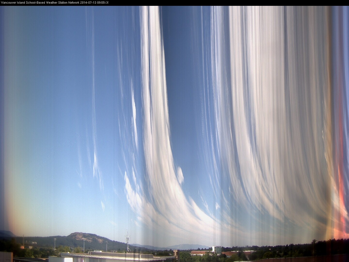image of the sky seen from UVic, each column of pixels is a different minute, keogram