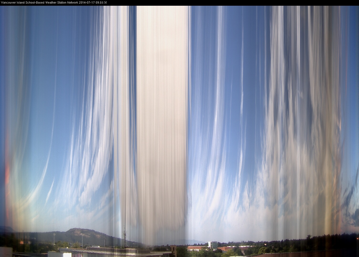 image of the sky seen from UVic, each column of pixels is a different minute, keogram