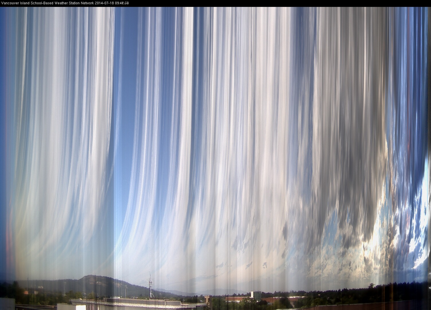 image of the sky seen from UVic, each column of pixels is a different minute, keogram