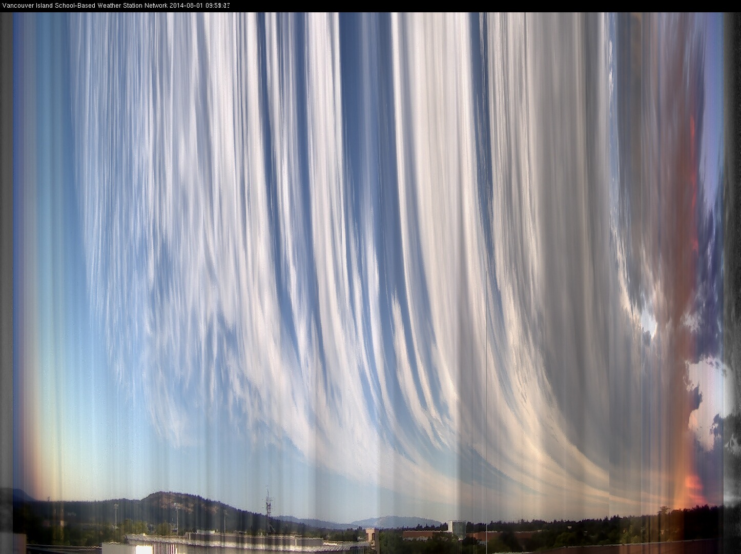 image of the sky seen from UVic, each column of pixels is a different minute, keogram