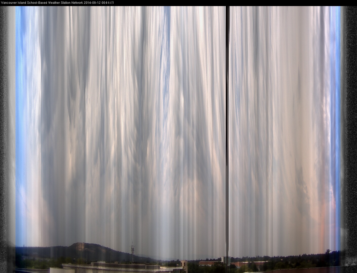 image of the sky seen from UVic, each column of pixels is a different minute, keogram