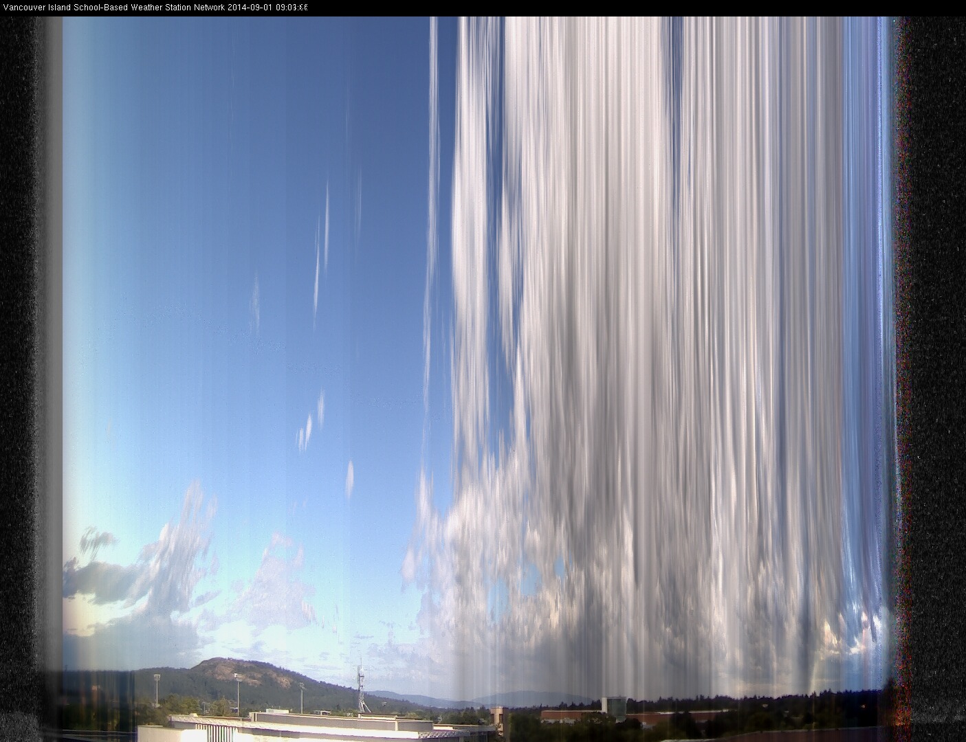 image of the sky seen from UVic, each column of pixels is a different minute, keogram