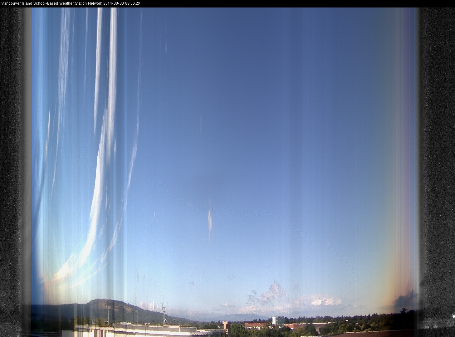 image of the sky seen from UVic, each column of pixels is a different minute, keogram