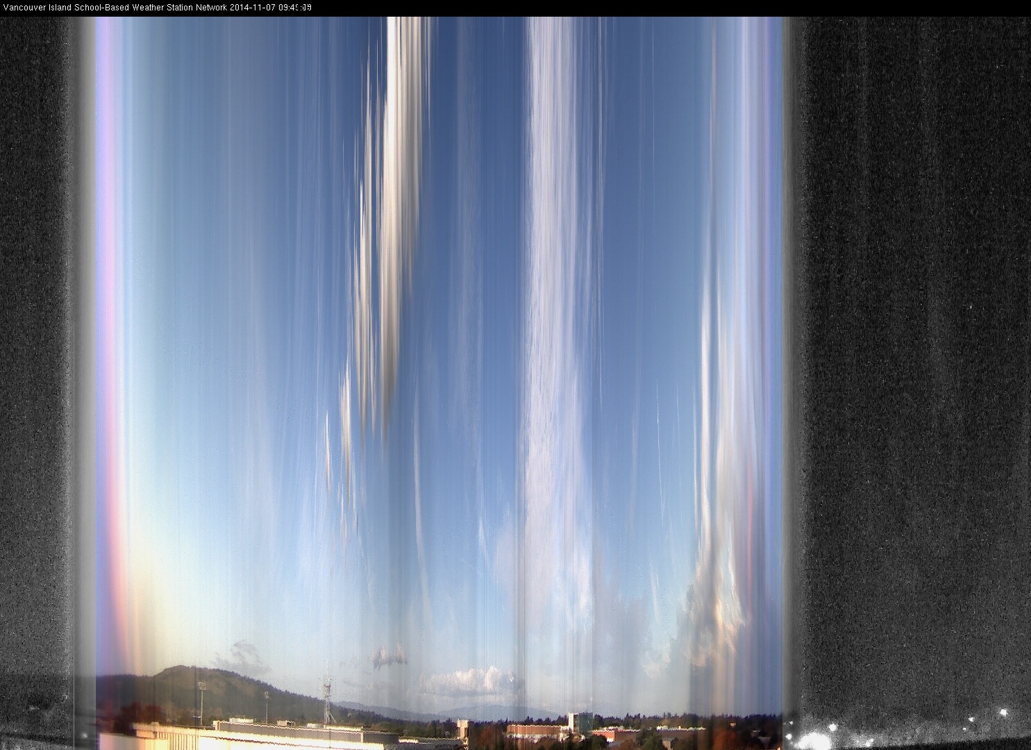image of the sky seen from UVic, each column of pixels is a different minute, keogram