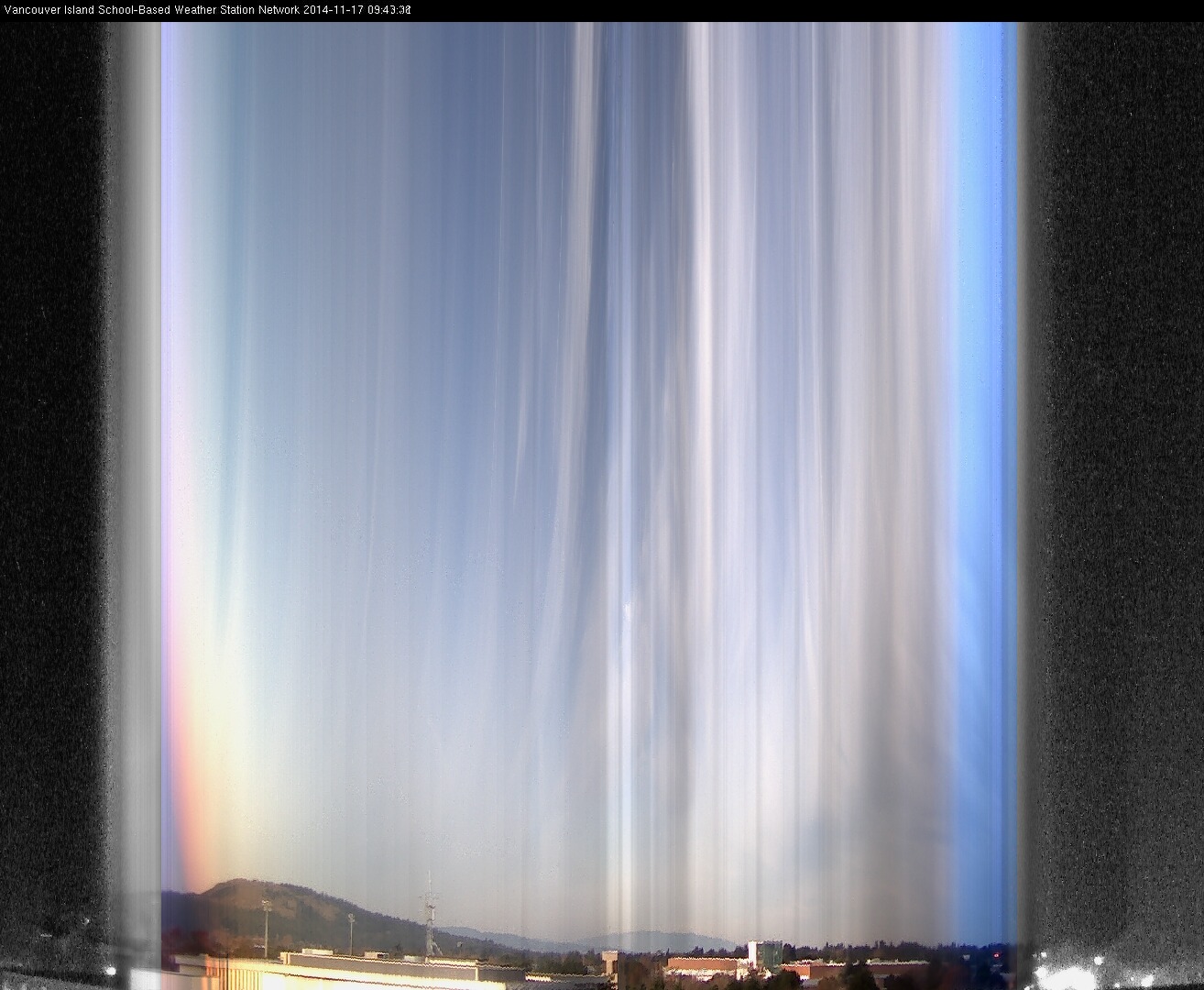 image of the sky seen from UVic, each column of pixels is a different minute, keogram