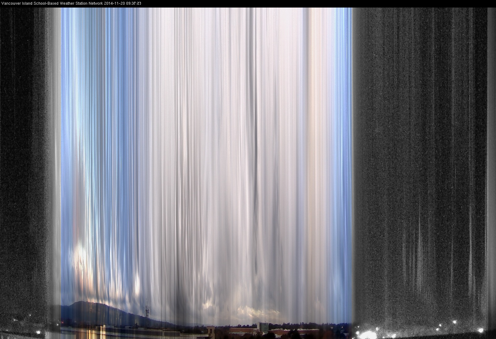 image of the sky seen from UVic, each column of pixels is a different minute, keogram