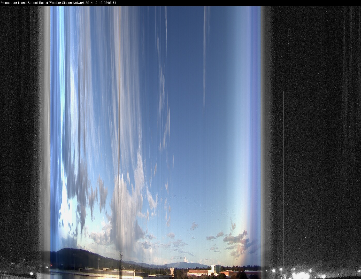 image of the sky seen from UVic, each column of pixels is a different minute, keogram