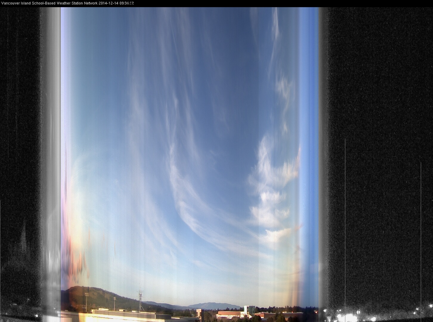 image of the sky seen from UVic, each column of pixels is a different minute, keogram