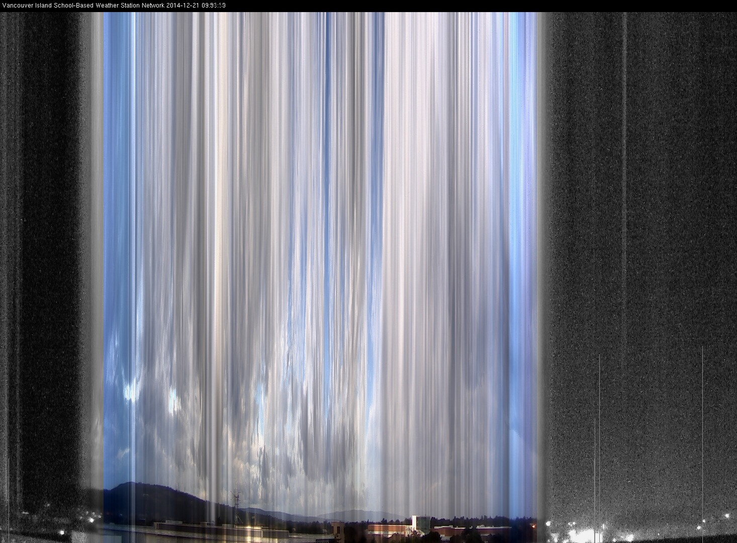 image of the sky seen from UVic, each column of pixels is a different minute, keogram