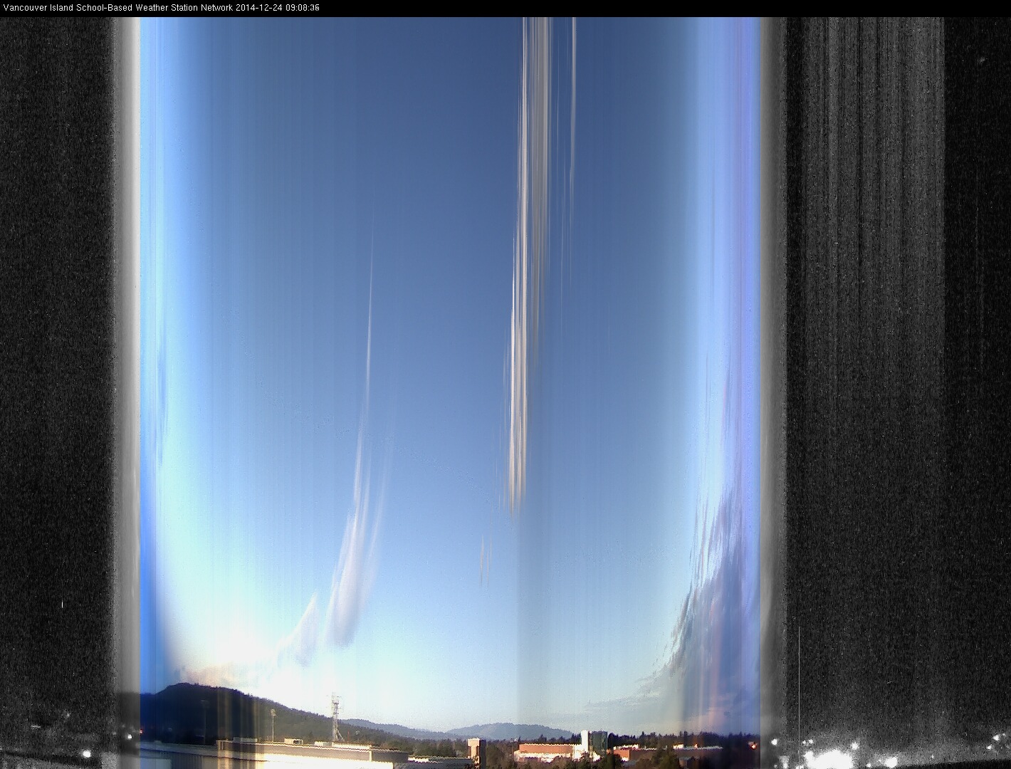 image of the sky seen from UVic, each column of pixels is a different minute, keogram