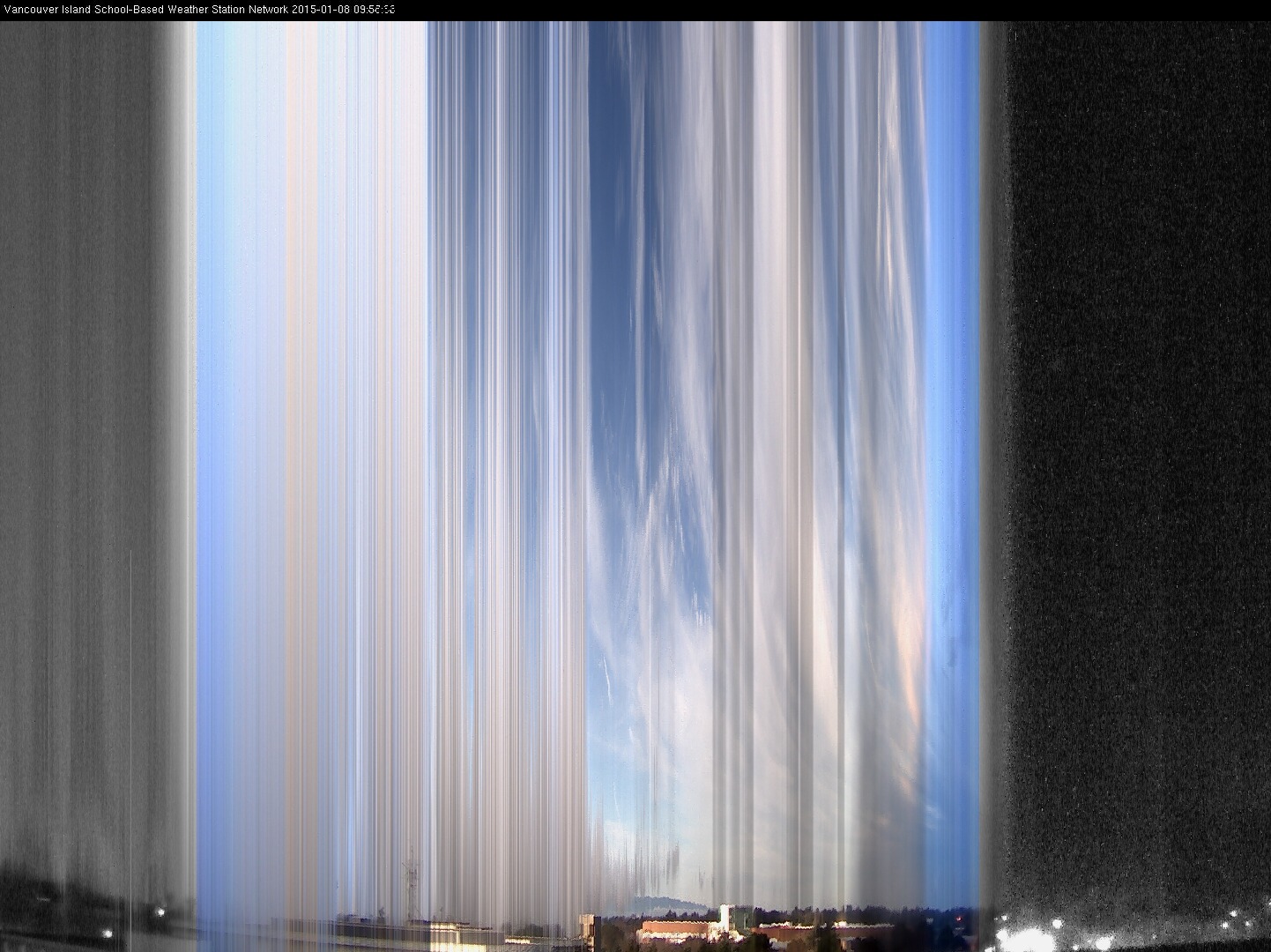 image of the sky seen from UVic, each column of pixels is a different minute, keogram