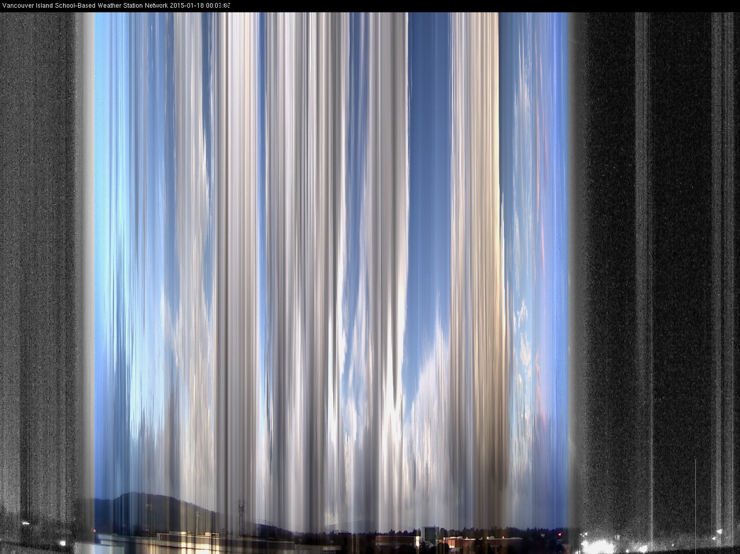 image of the sky seen from UVic, each column of pixels is a different minute, keogram
