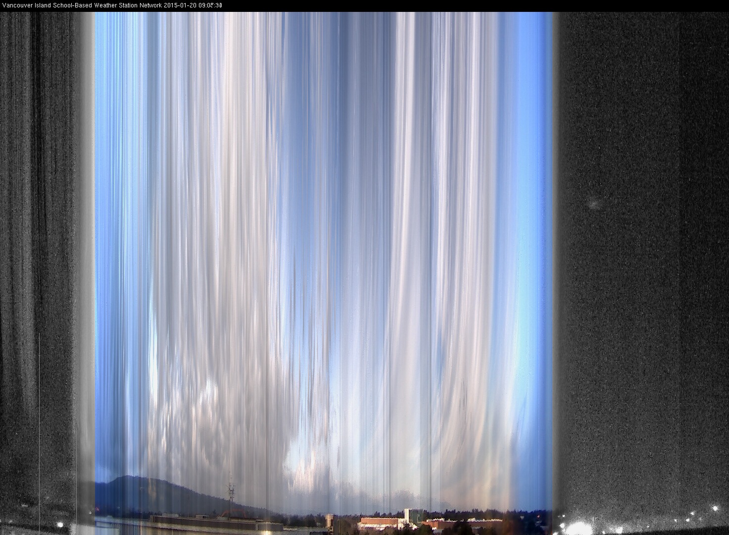 image of the sky seen from UVic, each column of pixels is a different minute, keogram