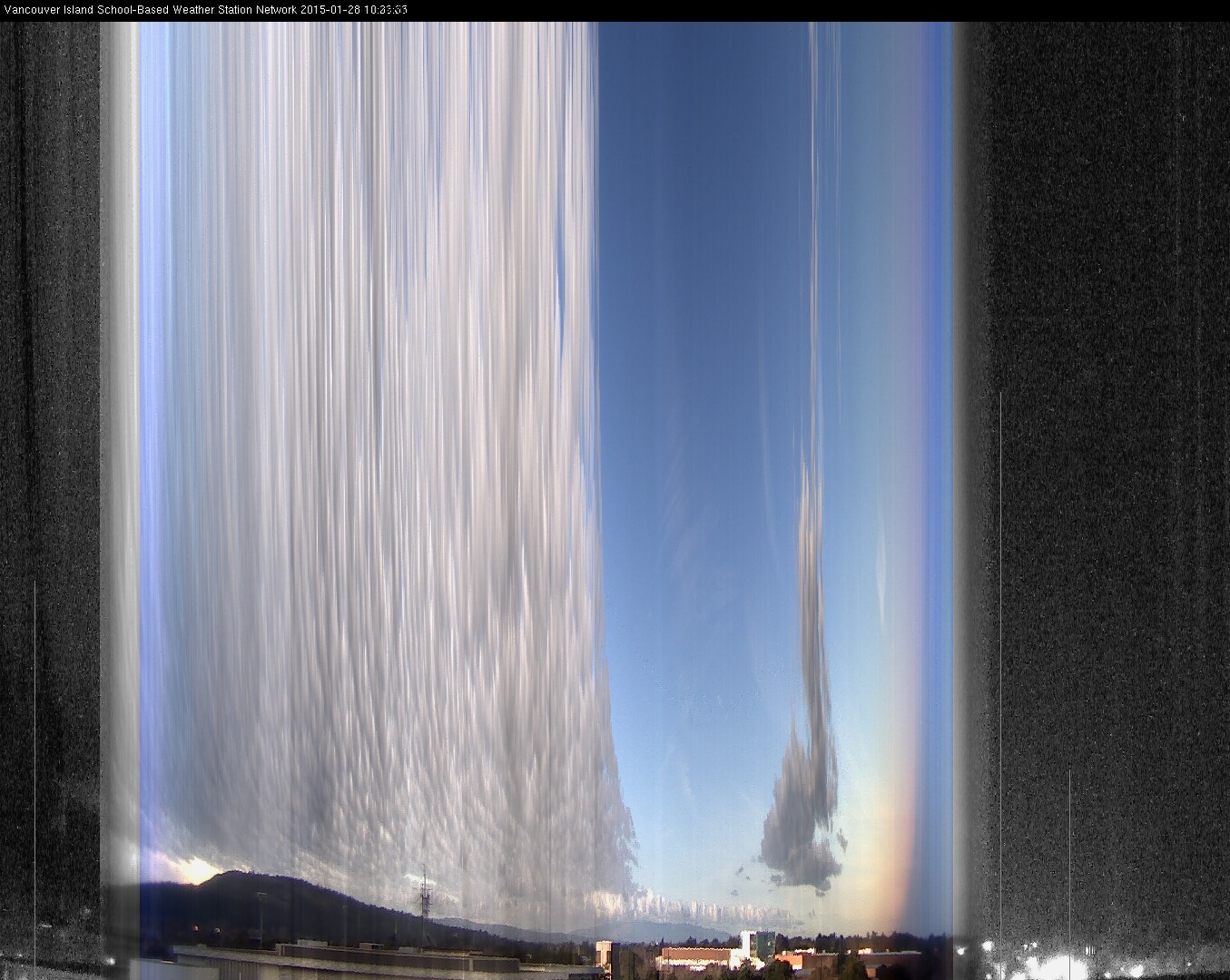 image of the sky seen from UVic, each column of pixels is a different minute, keogram