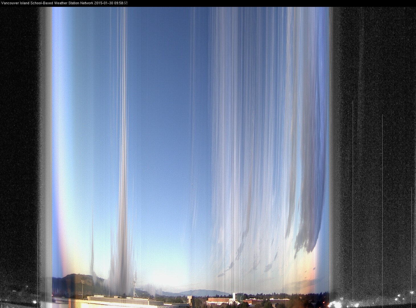 image of the sky seen from UVic, each column of pixels is a different minute, keogram