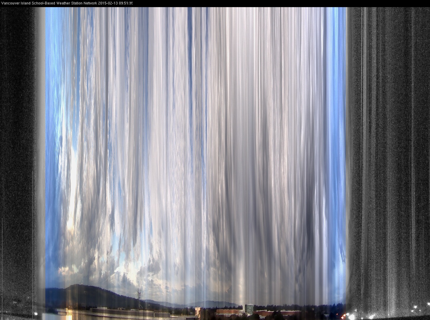 image of the sky seen from UVic, each column of pixels is a different minute, keogram