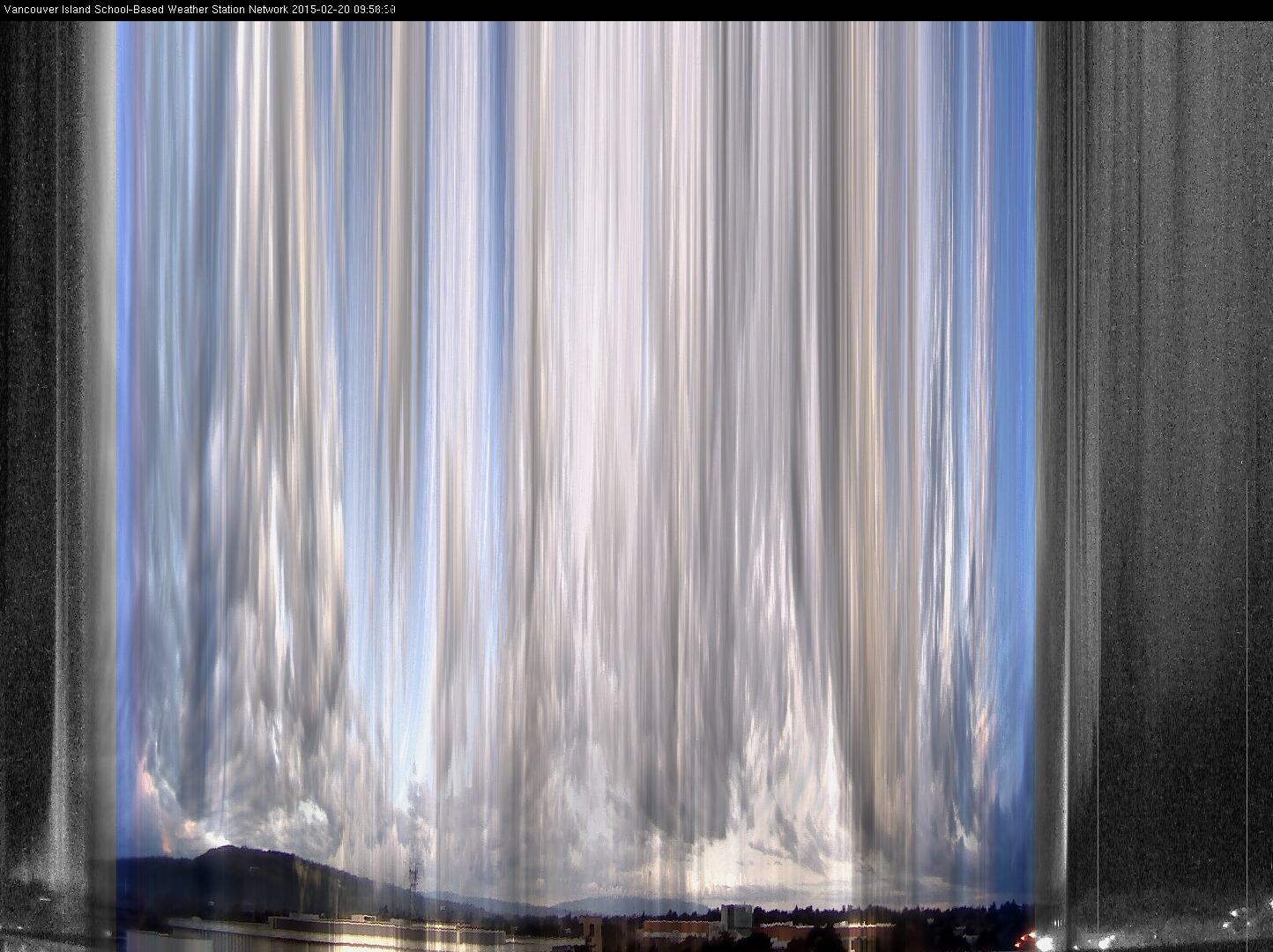 image of the sky seen from UVic, each column of pixels is a different minute, keogram