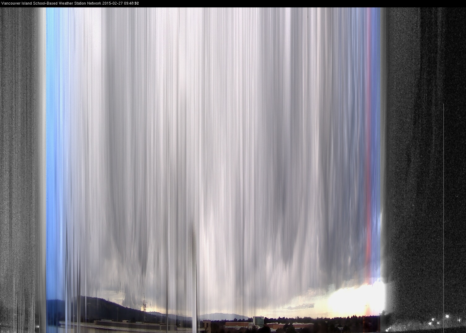 image of the sky seen from UVic, each column of pixels is a different minute, keogram