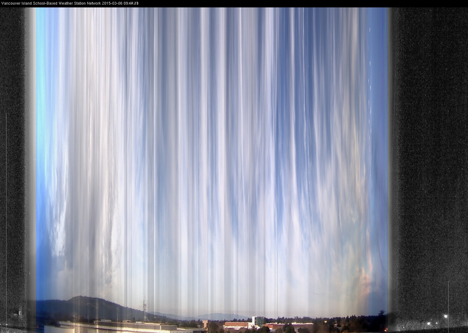 image of the sky seen from UVic, each column of pixels is a different minute, keogram