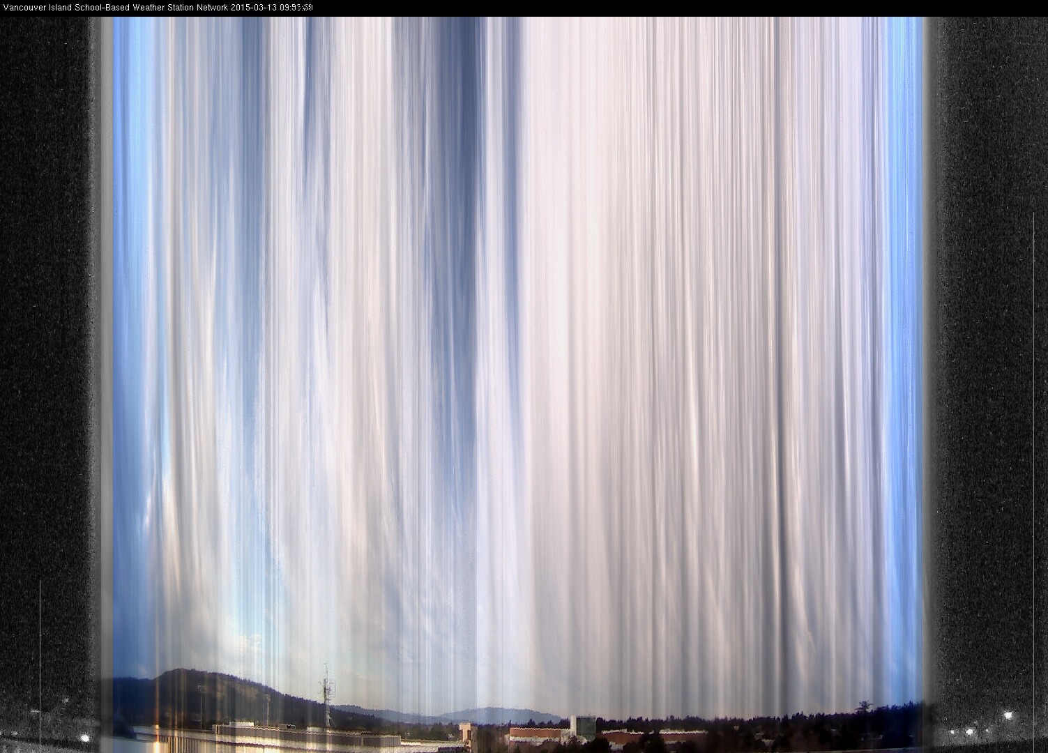 image of the sky seen from UVic, each column of pixels is a different minute, keogram