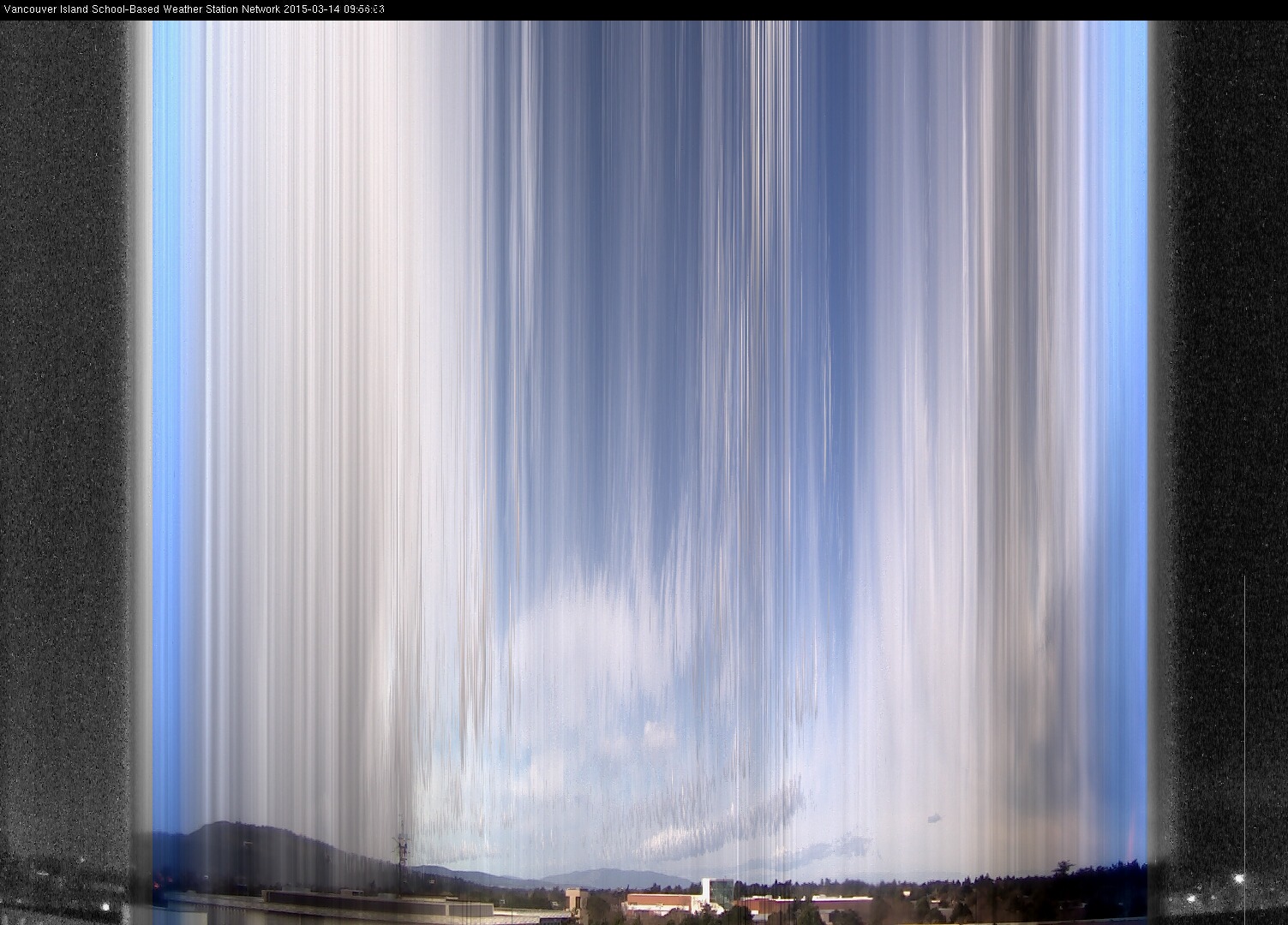 image of the sky seen from UVic, each column of pixels is a different minute, keogram