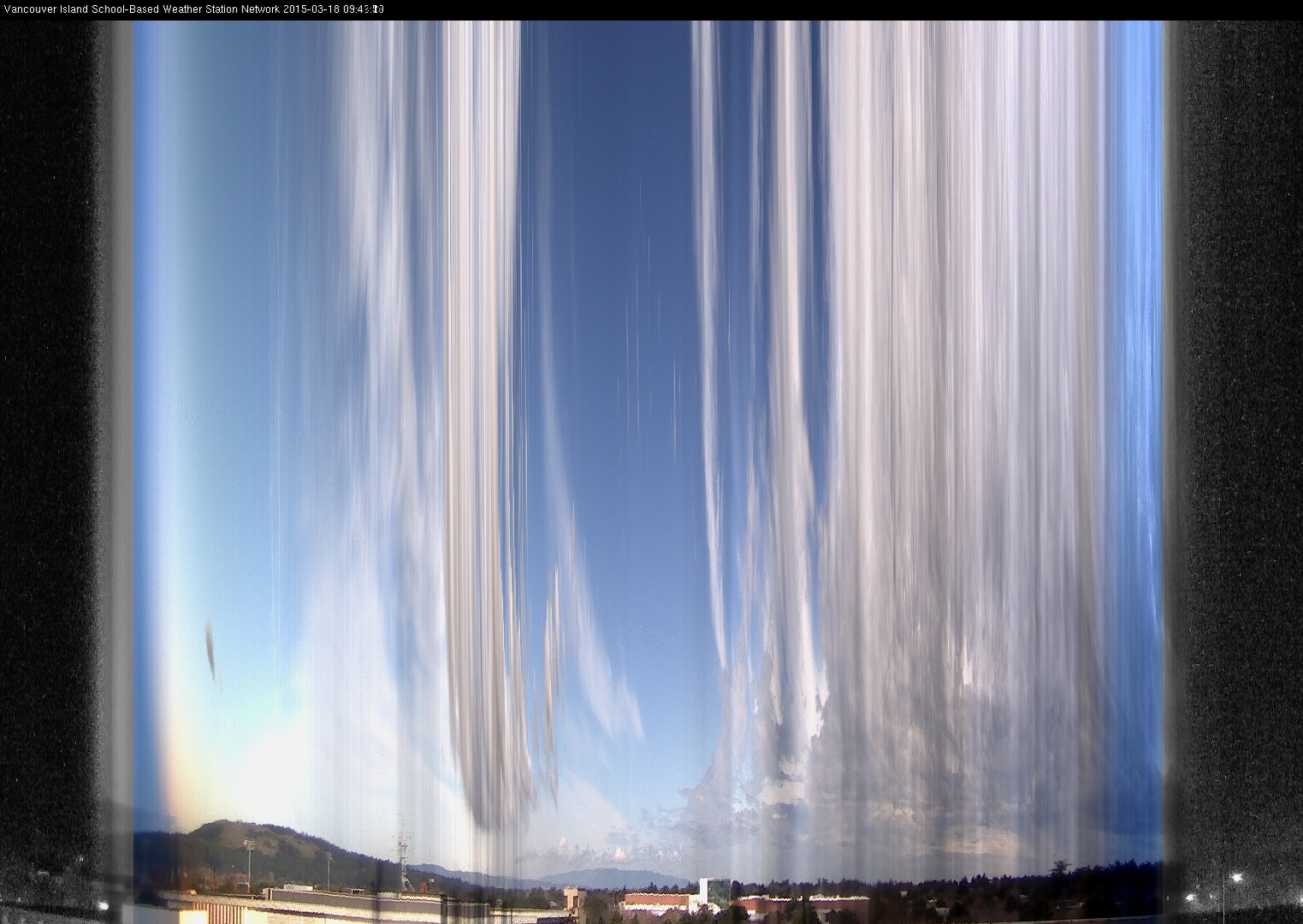 image of the sky seen from UVic, each column of pixels is a different minute, keogram