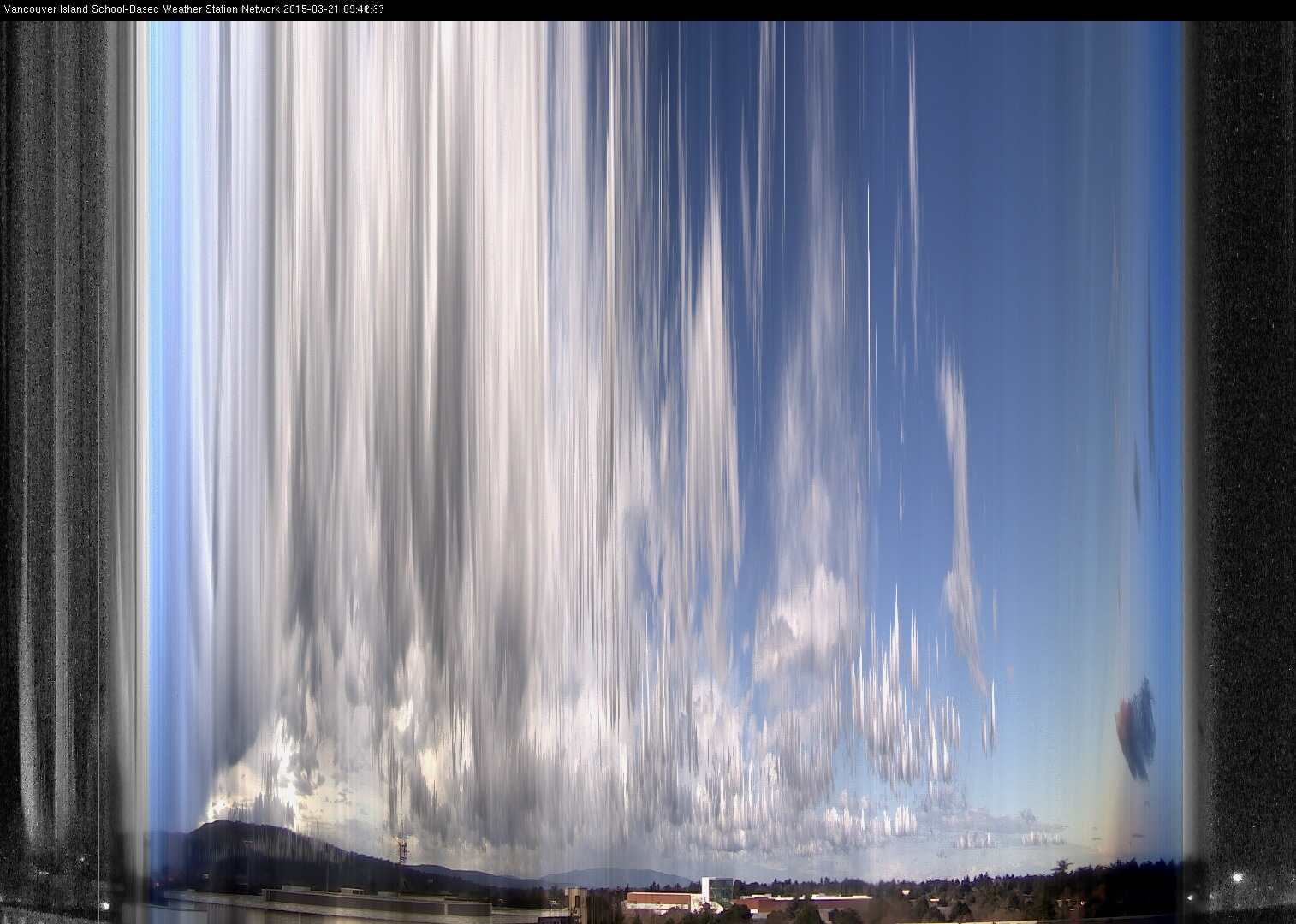 image of the sky seen from UVic, each column of pixels is a different minute, keogram